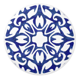 Bouton De Porte En Céramique Aquarelle bleu et blanc Motif espagnol Carrelage