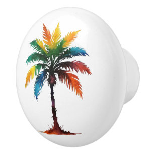 Bouton De Porte En Céramique Aquarelle colorée Palmier