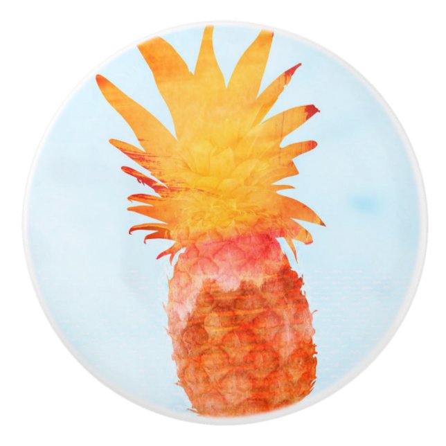 Bouton De Porte En Céramique Aquarelle d'ananas Tropical Summer Party Élégant (Devant)