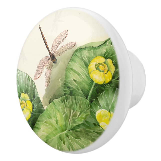 Bouton De Porte En Céramique aquarelle de nénuphar jaune (Droite)