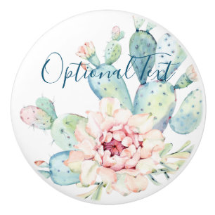 Bouton De Porte En Céramique Aquarelle douce Pastel Blooming Cactus 