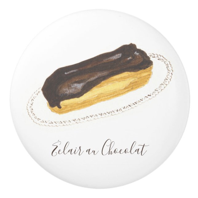 Bouton De Porte En Céramique Aquarelle Éclair au Chocolat (Devant)