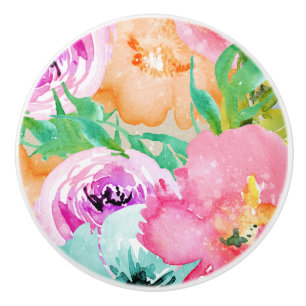 Bouton De Porte En Céramique Aquarelle fleurie de printemps brillante moderne