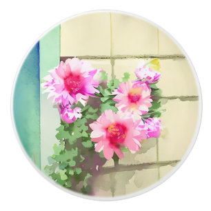Bouton De Porte En Céramique Aquarelle Fleurs roses