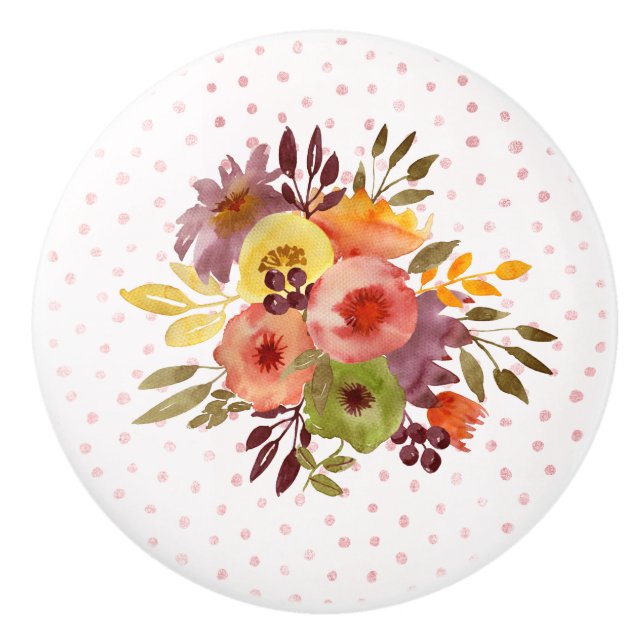 Bouton De Porte En Céramique Aquarelle Floral Bouquet Design (Devant)