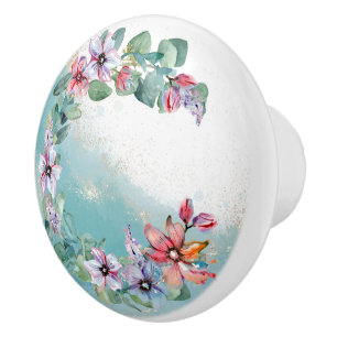 Bouton De Porte En Céramique Aquarelle Florale