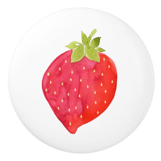 Bouton De Porte En Céramique Aquarelle fraise (Devant)