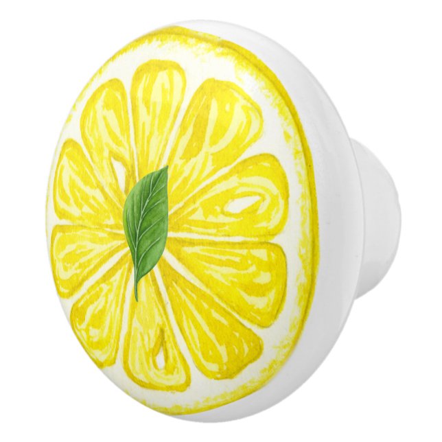 Bouton De Porte En Céramique Aquarelle Fruit de citron avec feuille de citron (Droite)