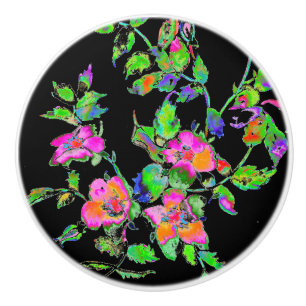 Bouton De Porte En Céramique Aquarelle magenta rose vintage roses