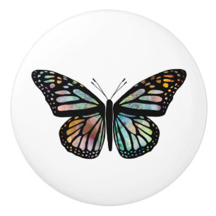 Bouton De Porte En Céramique Aquarelle Monarque Papillon coloré