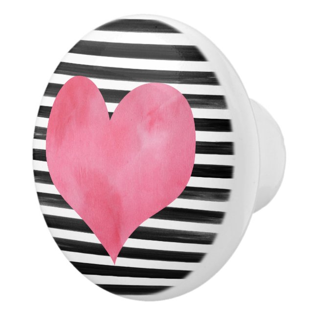 Bouton De Porte En Céramique Aquarelle Noir et Coeur Rouge Ceramic Knob (Droite)