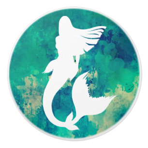 Bouton De Porte En Céramique Aquarelle Océan teintes Sirène Silhouette