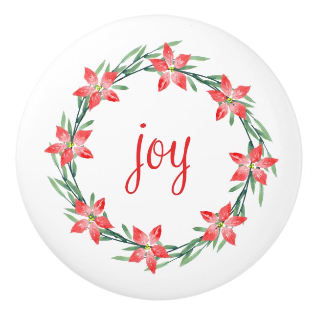 Bouton De Porte En Céramique Aquarelle Poinsettia Feuilles (Devant)
