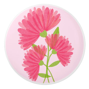 Bouton De Porte En Céramique Aquarelle rose Fleurs Calendula