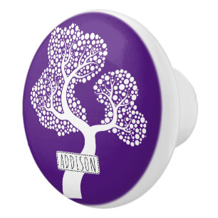 Bouton De Porte En Céramique Arbre Abstrait avec cercles et nom royal violet