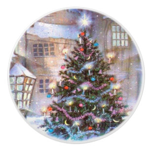 Bouton De Porte En Céramique Arbre de Noël Vintage