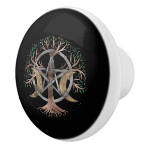 Bouton De Porte En Céramique Arbre de vie Pentagram Moon Ornement