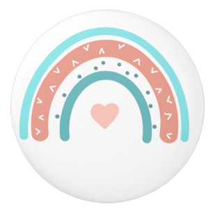 Bouton De Porte En Céramique Arc-en-ciel rose et Turquoise