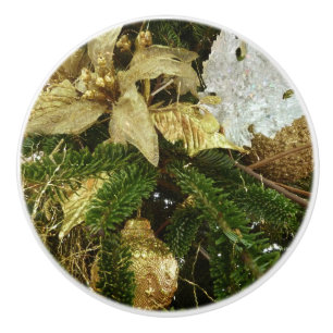 Bouton De Porte En Céramique Argent et or Noël Arbre II