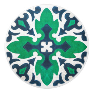 Bouton De Porte En Céramique Armoire ornementale bleu vert Damas