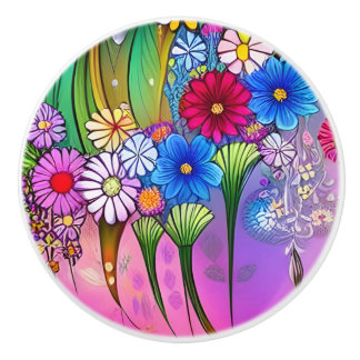 Bouton De Porte En Céramique Armoires d'art floral à fleurs lumineuses bohèmes