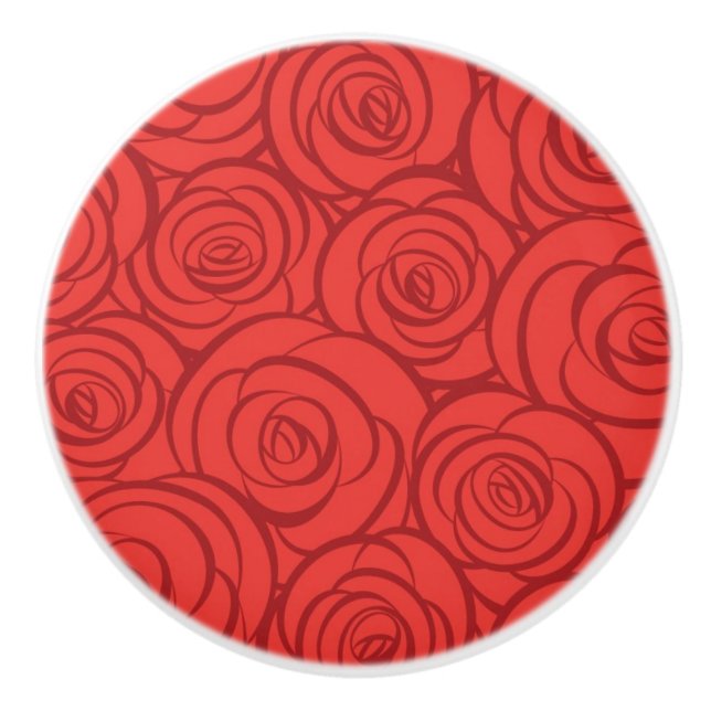 Bouton De Porte En Céramique Arrière - plan abstrait de roses rouges (Devant)
