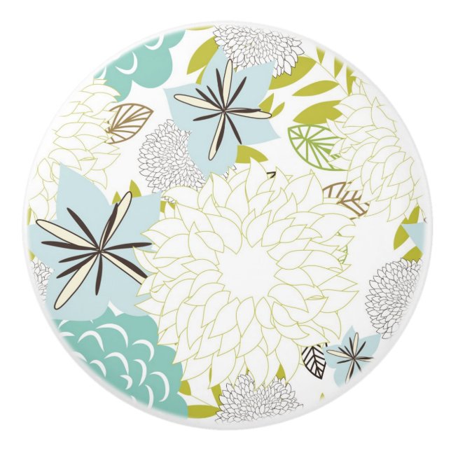 Bouton De Porte En Céramique Arrière - plan floral (Devant)