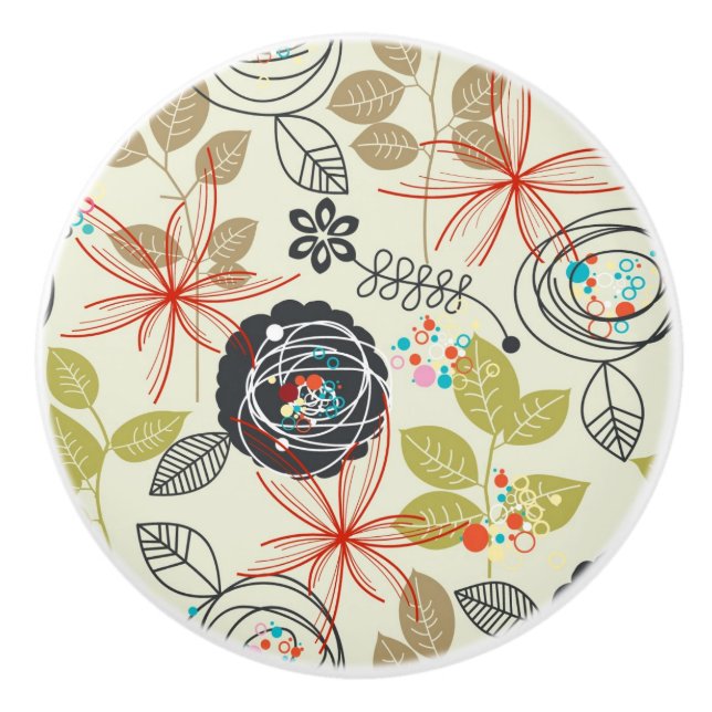 Bouton De Porte En Céramique Arrière - plan floral 3 (Devant)