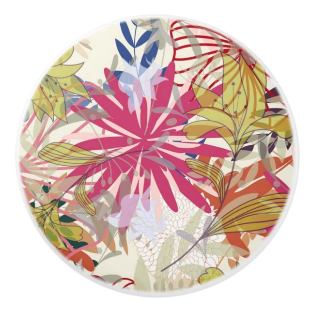 Bouton De Porte En Céramique Arrière - plan floral 6 (Devant)