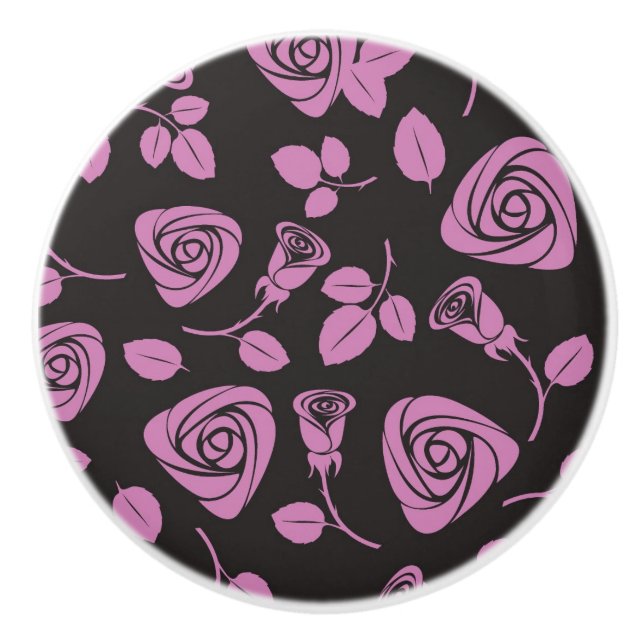Bouton De Porte En Céramique Arrière - plan rose floral (Devant)