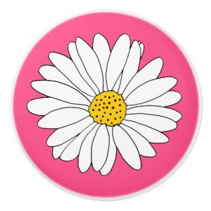 Bouton De Porte En Céramique Arrière - plan rose marguerite jaune et blanc