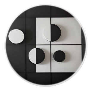 Bouton De Porte En Céramique Art abstrait géométrique minimaliste noir et blanc
