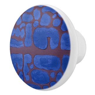Bouton De Porte En Céramique Art abstrait vintage bleu de nuit