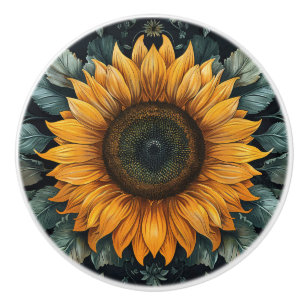Bouton De Porte En Céramique Art botanique complexe du tournesol