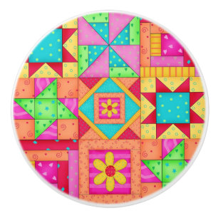 Bouton De Porte En Céramique Art coloré de bloc de patchwork d'édredon