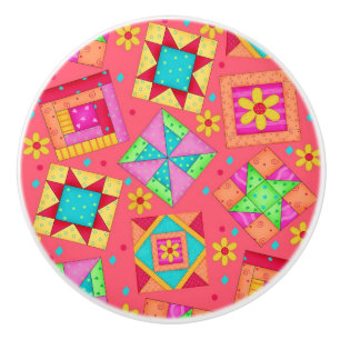 Bouton De Porte En Céramique Art coloré de bloc de patchwork d'édredon de
