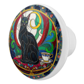 Bouton De Porte En Céramique Art de chat noir victorien, chats vintage