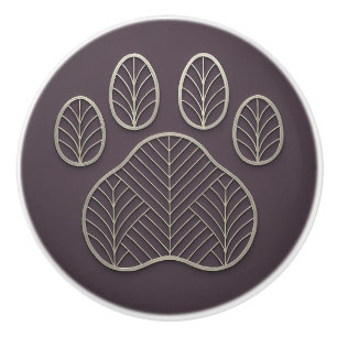 Bouton De Porte En Céramique Art Déco Argent Brown "Métalwork" Paw Ceramic Knob