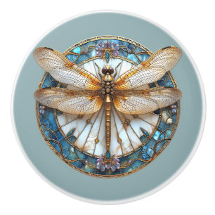 Bouton De Porte En Céramique Art Déco Dragonfly Stainen verre rose or bleu