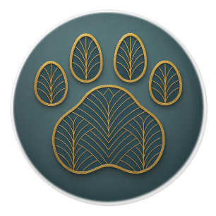 Bouton De Porte En Céramique Art Déco Gold & Green "Métalwork" Paw Ceramic Knob