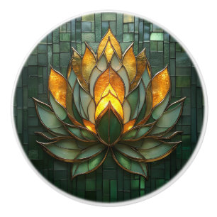 Bouton De Porte En Céramique Art Déco Gold Lotus Green Tilework Imprimer