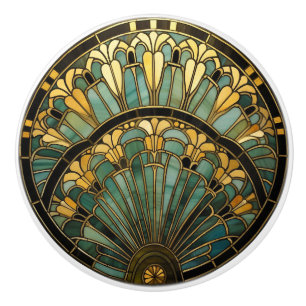 Bouton De Porte En Céramique Art Déco Nouveau Elégant Turquoise Or Noir