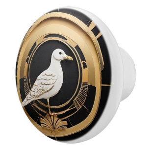 Bouton De Porte En Céramique Art Déco Oiseau de mer Noir Blanc Or Goéland de me