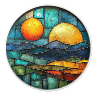 Bouton De Porte En Céramique Art Déco Verre Tiré Eau de la Lune