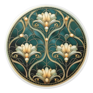 Bouton De Porte En Céramique Art Déco Vert Or Blanc Art Nouveau