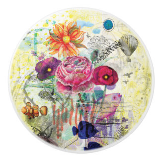 Bouton De Porte En Céramique Art du collage multimédia fantaisiste