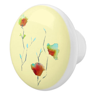 Bouton De Porte En Céramique Art floral Brown et jaune