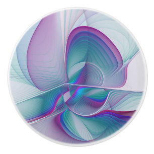 Bouton De Porte En Céramique Art Fractal Abstrait rose bleu turquoise