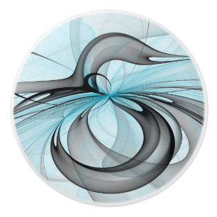 Bouton De Porte En Céramique Art fractal moderne gris anthracite abstrait bleu