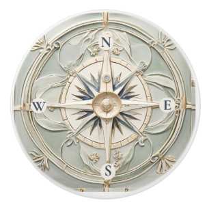 Bouton De Porte En Céramique Art Nouveau Faux Relief Rose de boussole nautique